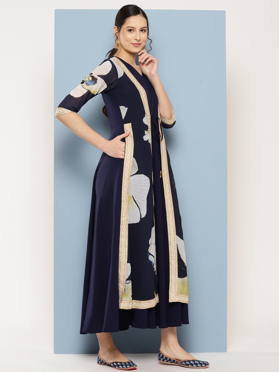 Ahalyaa Floral Printed Maxi Empire Ethnic Dress - Distacart