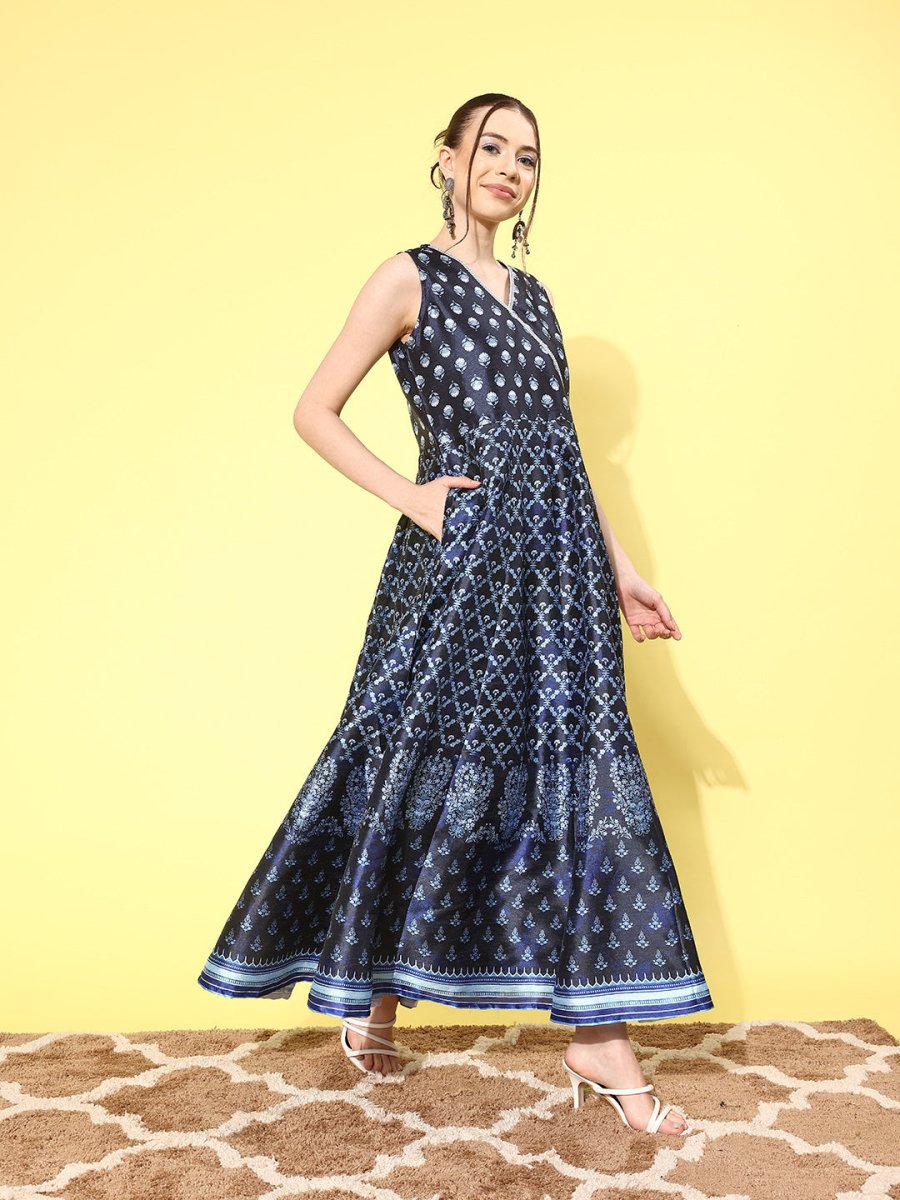 Ahalyaa Floral Printed Maxi Ethnic Dress - Distacart