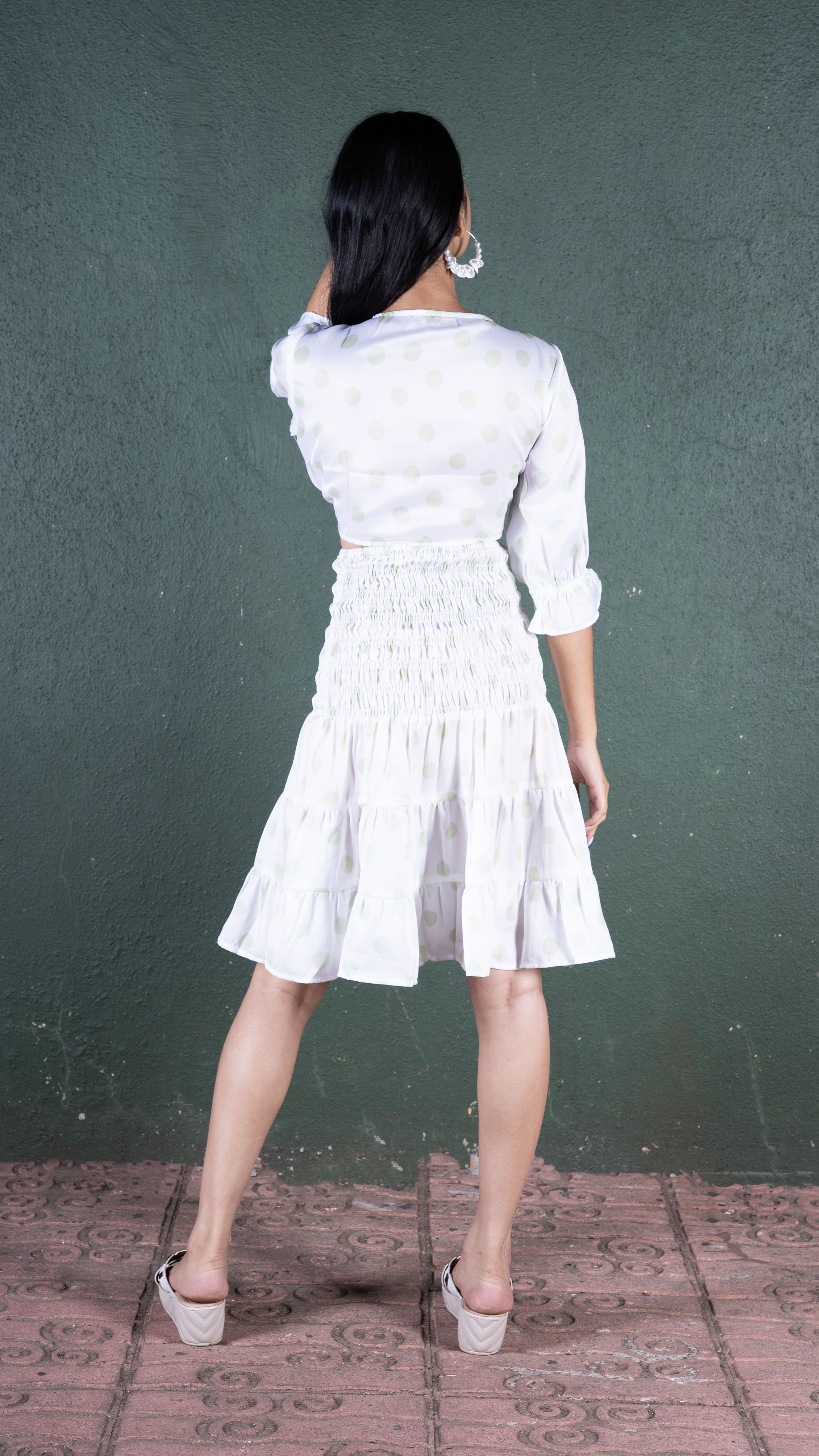 Noroke Sustainable fabric | Bemberg Polka Dot Skirt Co-Ord Set Women - White - Distacart