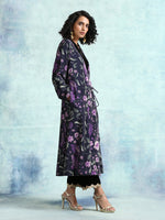 Thumbnail for trueBrowns Black Printed Velvet Angrakha Jacket - Distacart