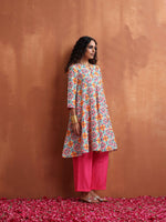 Thumbnail for trueBrowns Off White Print Flared Anarkali Kurta Co-ord Set