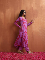 Thumbnail for trueBrowns Purple Print A-line Kurta Set - Distacart