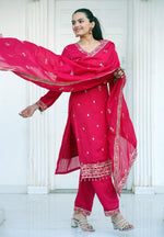 Thumbnail for Yash Enterprise Pink Vichitra Silk Party Wear Embroidery Suit Set
