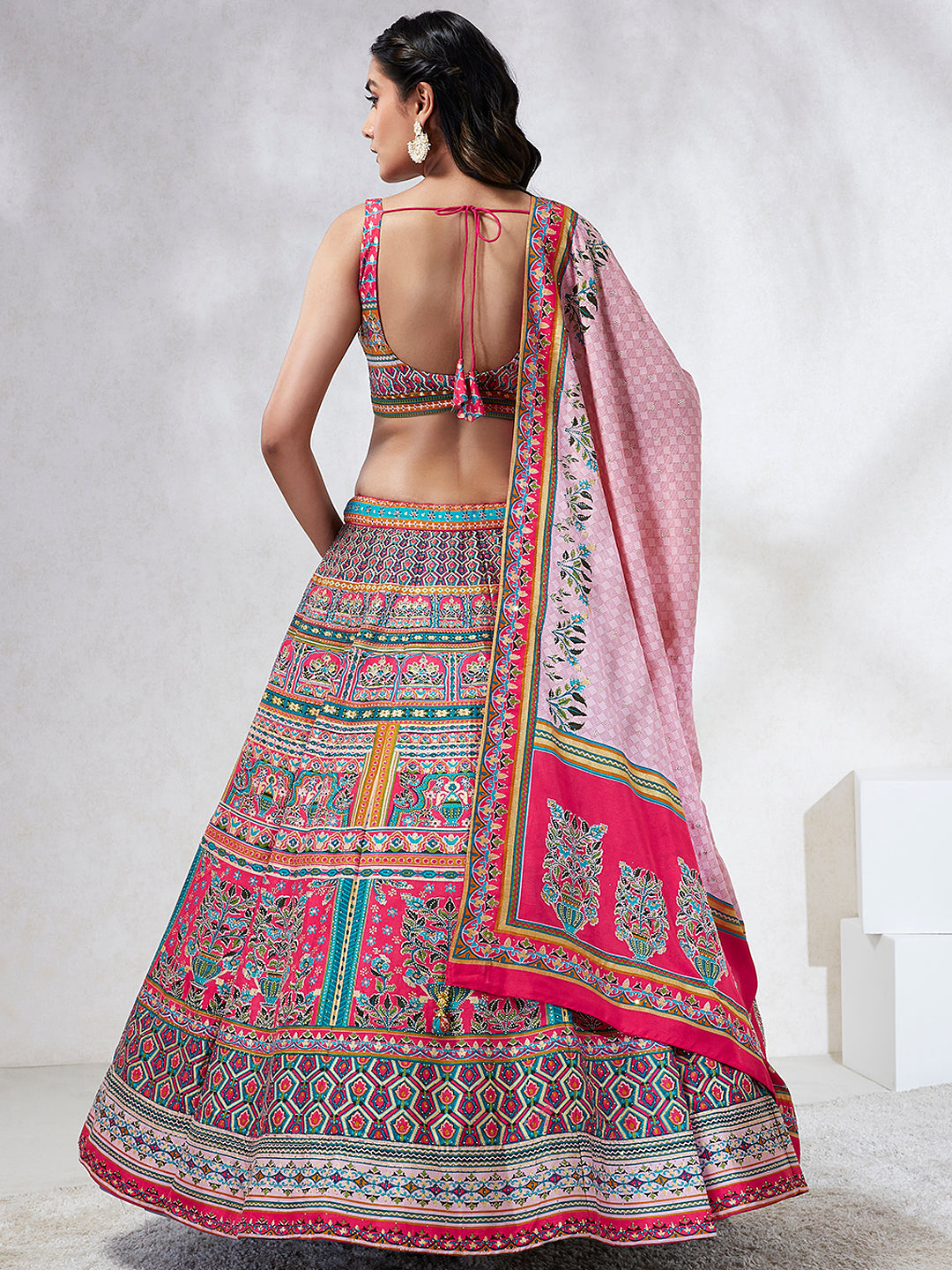 House of Panchhi Pink Pure Georgette Position Printing With Siroski Stone Work Lehenga Choli & Dupatta - Distacart