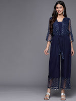 Thumbnail for Ahalyaa Printed Bell Sleeves Crepe Basic Jumpsuit With Waist Tie-Ups - Distacart