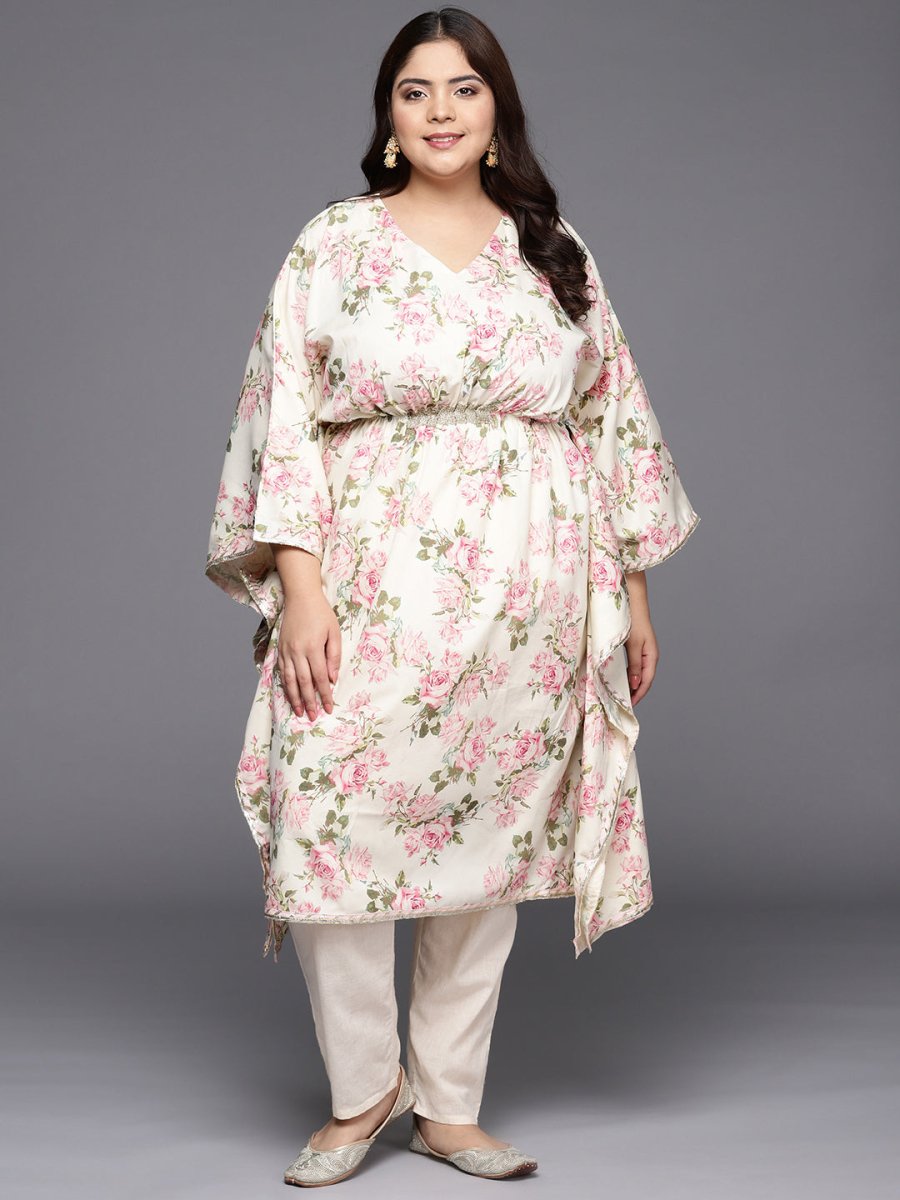 Ahalyaa Plus Size Floral Printed Flared Sleeves Kaftan Kurta - Distacart