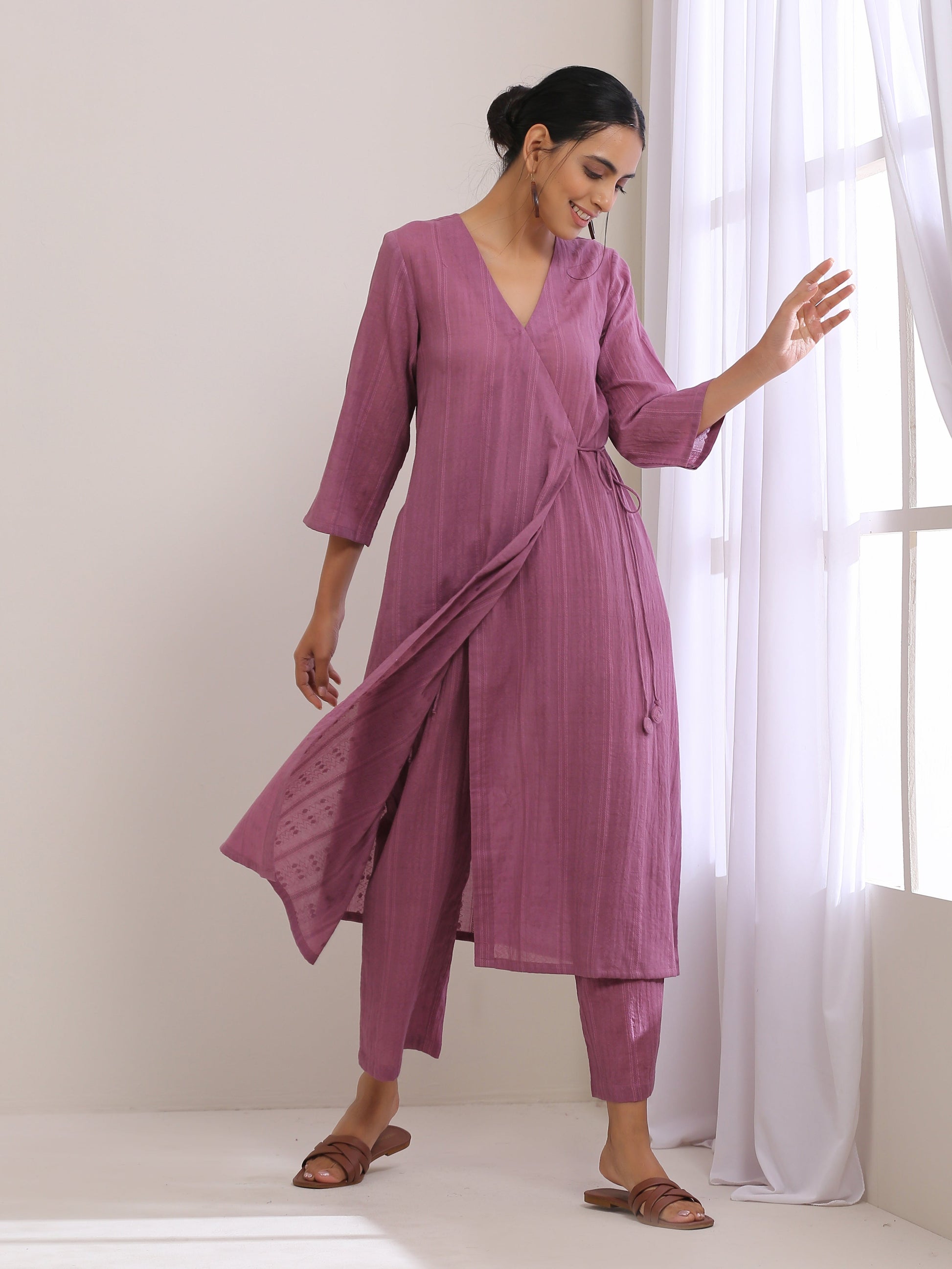trueBrowns Onion Pink Dobby Angrakha Pant Set - Distacart