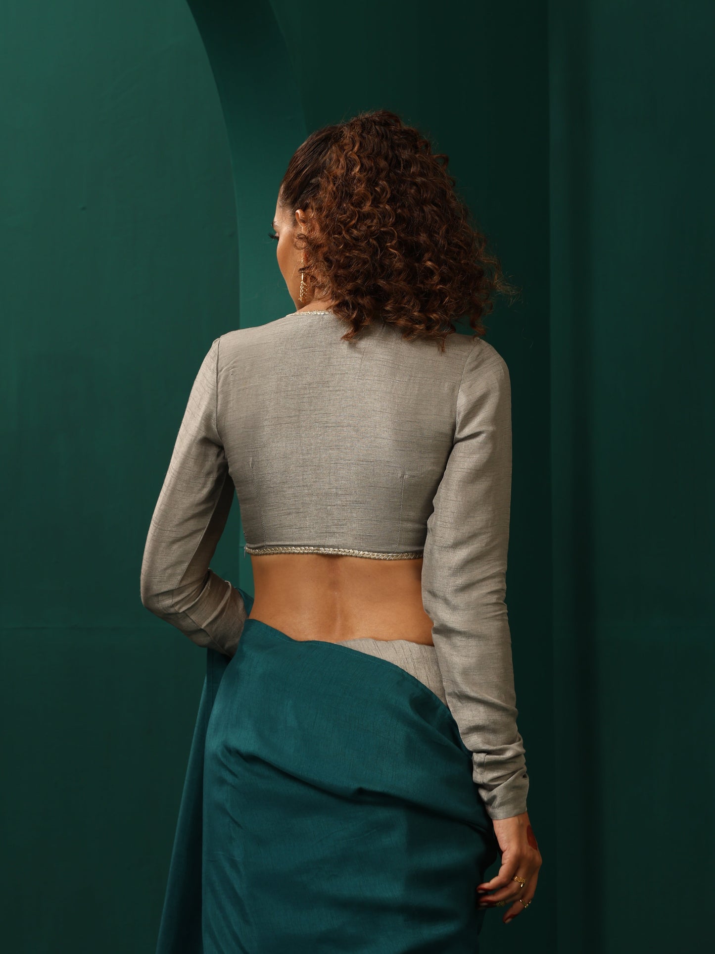 trueBrowns Grey Silk Full Sleeve Blouse - Distacart