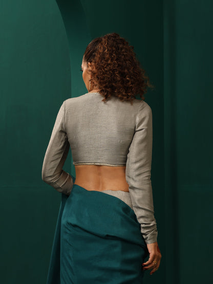 trueBrowns Grey Silk Full Sleeve Blouse - Distacart