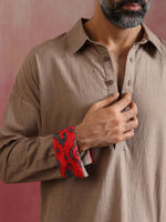 Thumbnail for trueBrowns Men's Grey Cotton Shirt Collar Stylized Kurta Co-ord set - Distacart