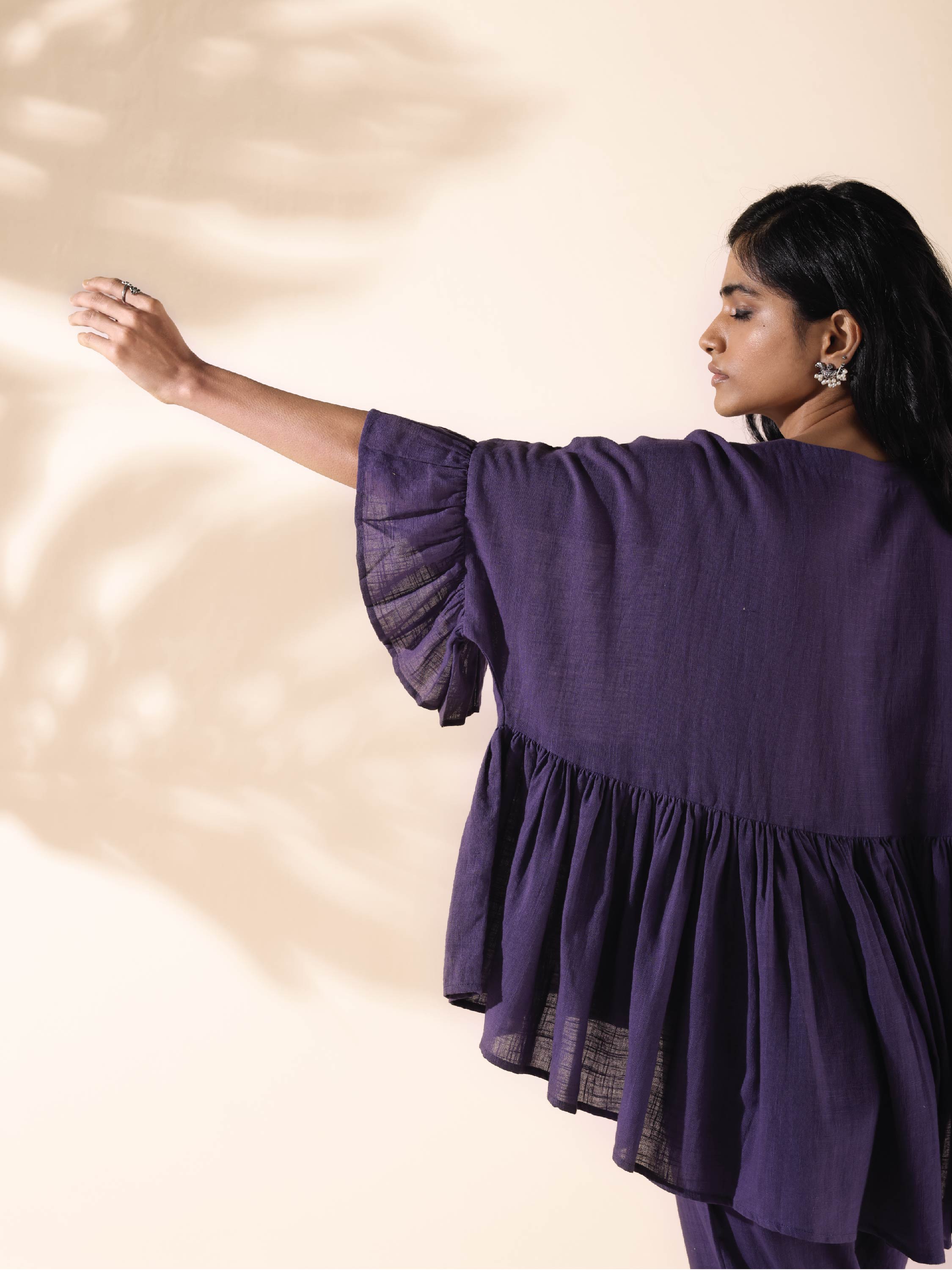 trueBrowns Purple Cotton Flared Co-ord Set - Distacart