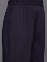 Thumbnail for Varanga Women Navy Blue Cotton Lace Detailed Kurta Set - Distacart