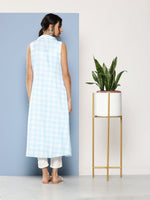 Thumbnail for Ahalyaa Women Blue & White Checked Kurta - Distacart