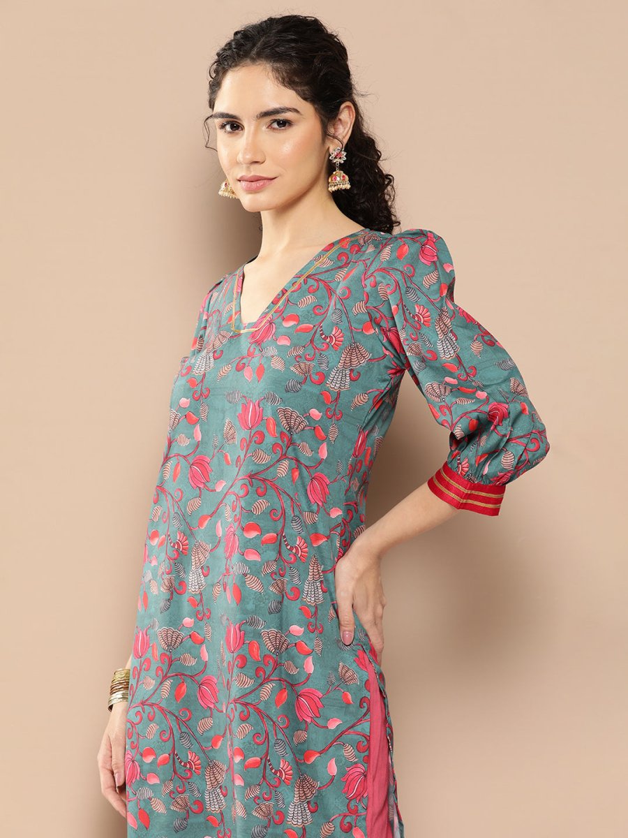 Ahalyaa Women Floral Printed Gotta Patti Floral Crepe Kurta - Distacart