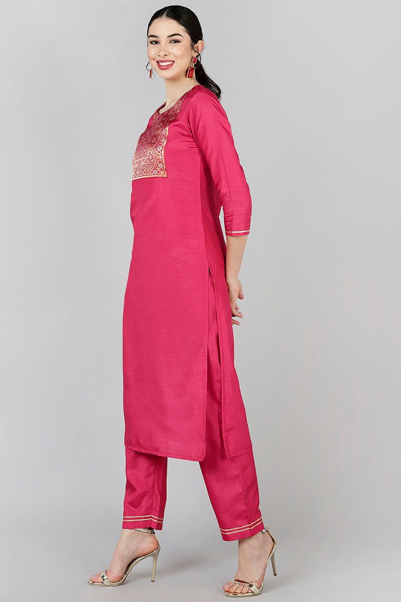 Ahika Women Red Yoke Design Kurta Trousers With Dupatta - Distacart