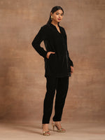 Thumbnail for trueBrowns Black Velvet Solid Co-ord Set - Distacart