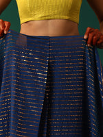 Thumbnail for trueBrowns Royal Blue Cotton Gold Lurex Striped Ready to Wear Saree - Distacart