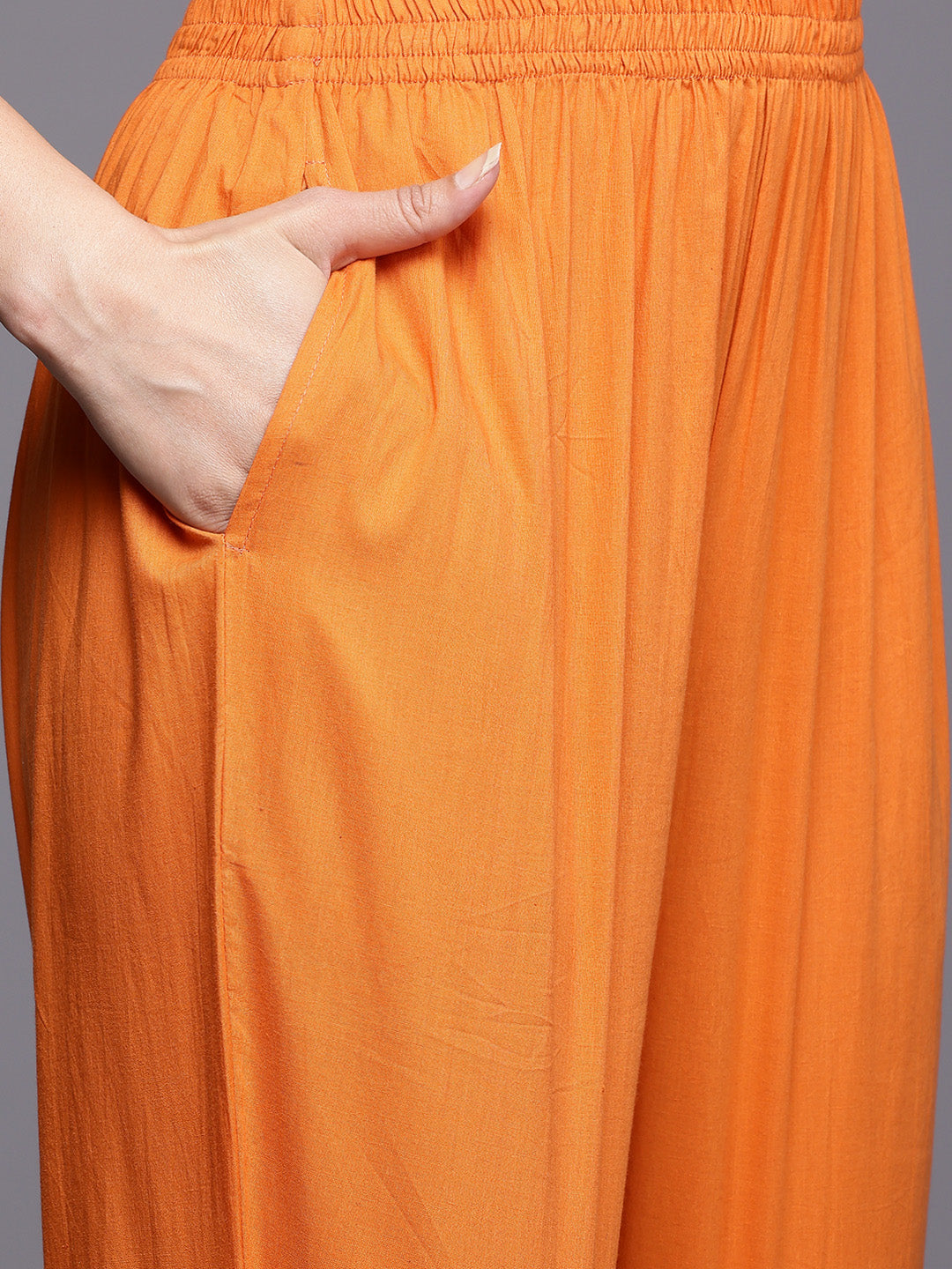 Varanga Women Orange Mirror And Thread Embroidered,Zari Embellished Scalloped Schiffli Anarkali Kurta Paired Wirh Printed Bottom And Embroidered Dupatta - Distacart