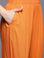 Thumbnail for Varanga Women Orange Mirror And Thread Embroidered,Zari Embellished Scalloped Schiffli Anarkali Kurta Paired Wirh Printed Bottom And Embroidered Dupatta - Distacart