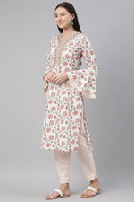 Thumbnail for Ahika White Cotton Floral Printed Straight Suit Set vkskd1123