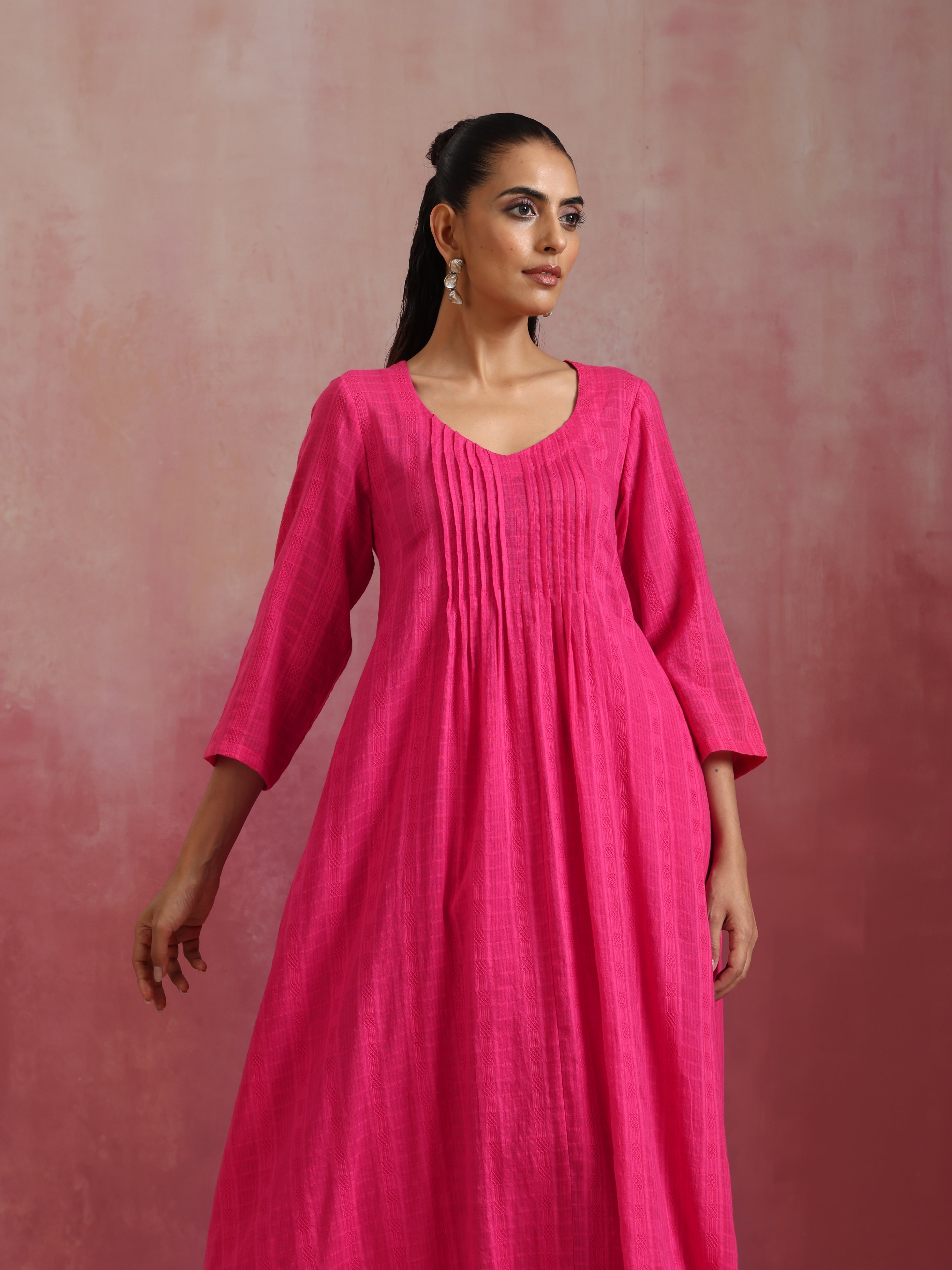 trueBrowns Pink Cotton Dobby Kurta Set - Distacart