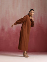 Thumbnail for trueBrowns Brown Cotton Dobby Dress - Distacart