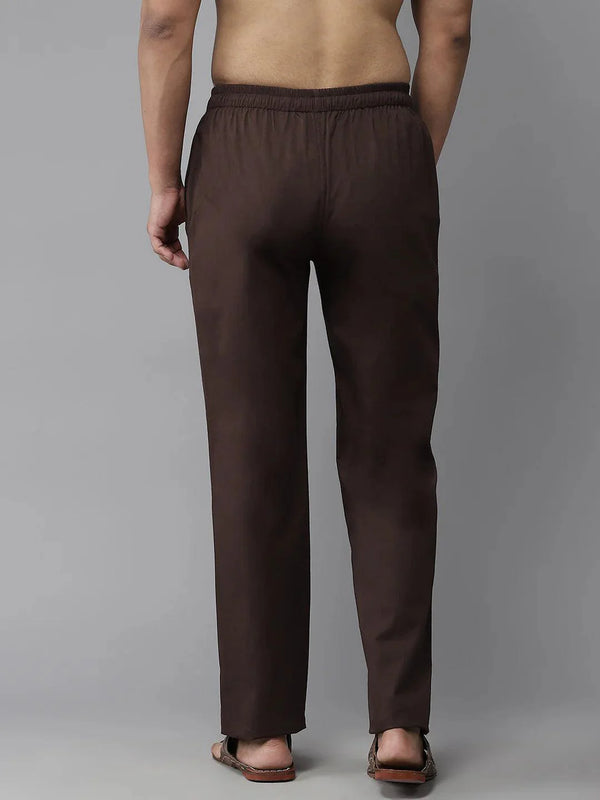 Fabmade Men's Brown Cotton Linen Pyjama