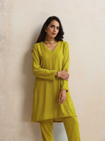 Thumbnail for trueBrowns Lime Velvet Kurta Co-ord Set