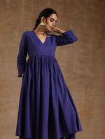 Thumbnail for trueBrowns Spectrum Blue Gold Cotton Kalidar Kurta Set - Distacart