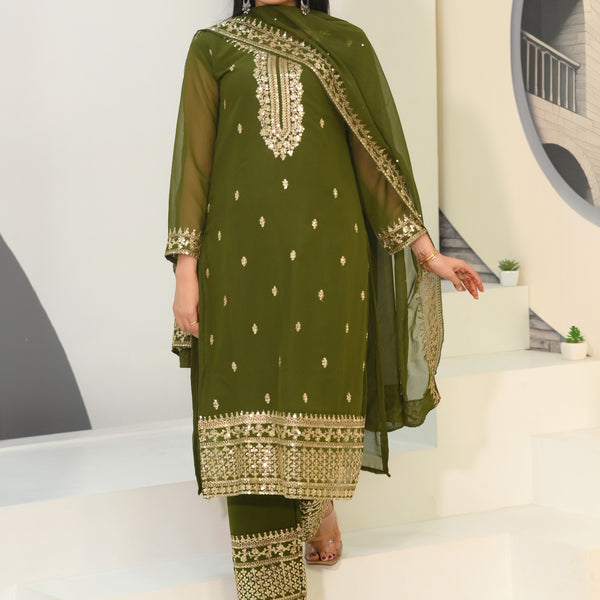 Teeya Creation Mehndi Color Faux Georgette Silk Heavy Embroidery Work Fully Stitched Salwar Suit - Distacart