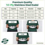 Thumbnail for The Indus Valley TurboCuk Tri-ply Stainless Steel Kadai+ Glass Lid, Premium Quality, 3 Layer Thick Body, 100% Toxin-free, Non-stick, Induction & Gas, 1.7/2.7/3.5L