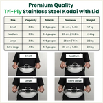 Thumbnail for The Indus Valley TurboCuk Tri-ply Stainless Steel Kadai+ Steel Lid, Premium Quality, 3 Layer Thick Body, 100% Toxin-free, Non-stick, Induction & Gas, 3L/3.5L/3.9L/4.5L