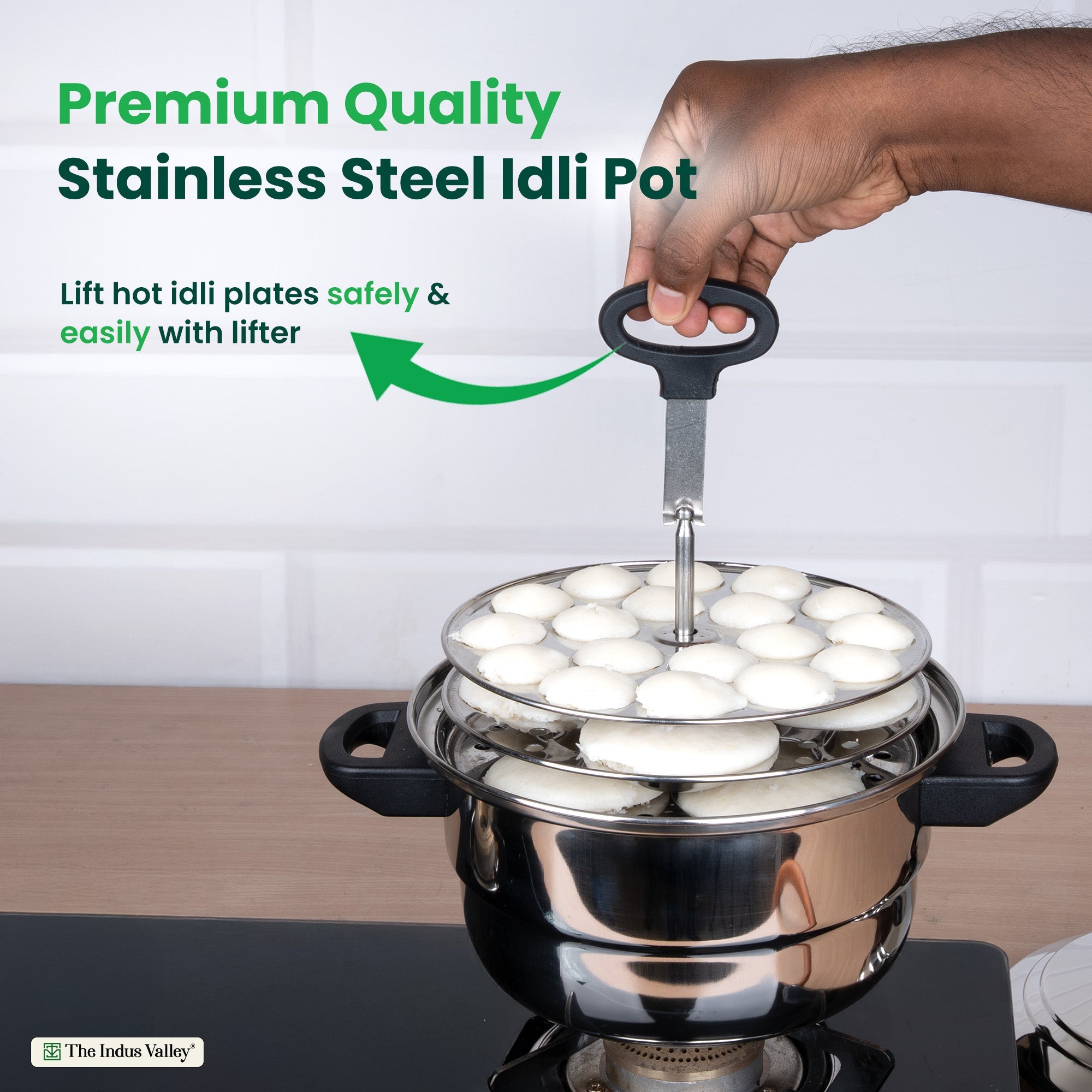 The Indus Valley Premium Stainless Steel idlipot regular with mini idli plates-(3+1) Idli/ Momo Maker/  Veg Steaming Set, Tri-ply Induction Bottom, 4 Plates