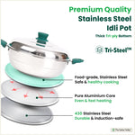 Thumbnail for The Indus Valley 14 Pit Tri-Steel Multi Pot Premium Stainless Steel Idli/ Momo Maker/  Veg Steaming Set, Tri-ply Induction Bottom, 2 Plates, 27cm
