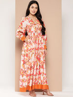 Thumbnail for Ahalyaa Floral Printed Tie-Ups Crepe Empire Ethnic Dress - Distacart