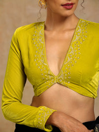 Thumbnail for trueBrowns Lime Velvet Embroidered Blouse - Distacart