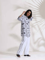 Thumbnail for trueBrowns White Cotton Print Jacket Co-ord Set