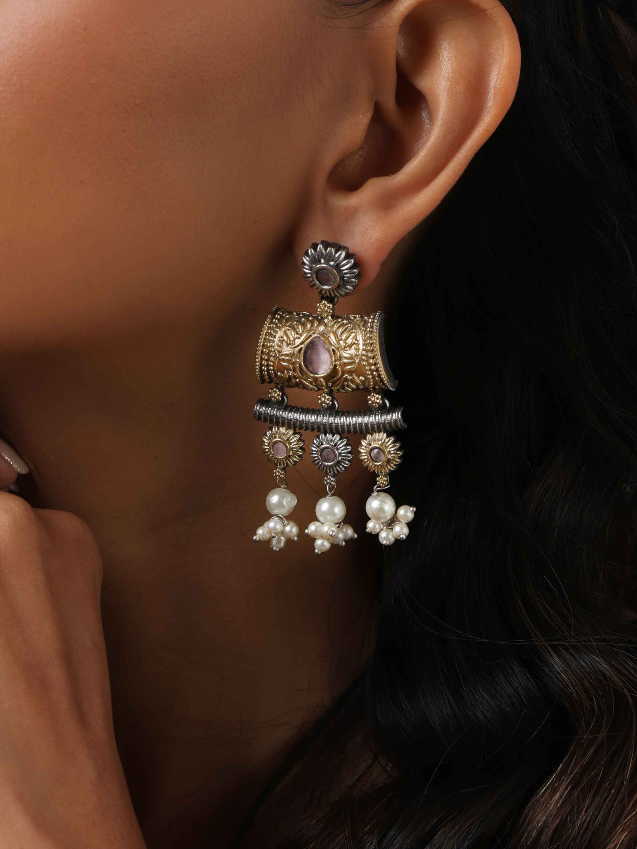 trueBrowns Silver Gold Tone Dangle Earrings - Distacart