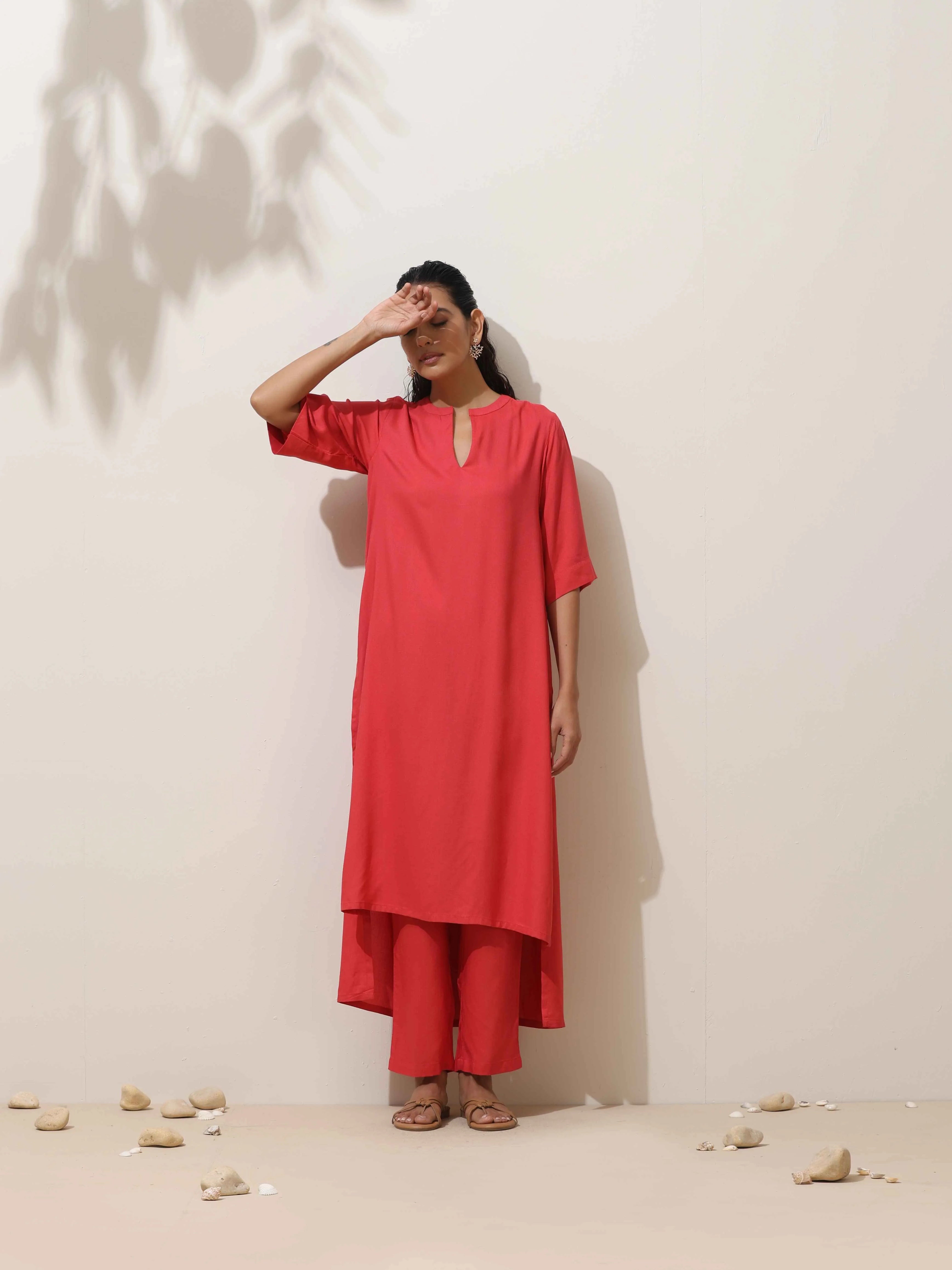 trueBrowns Coral Viscose Kurta Pant Set