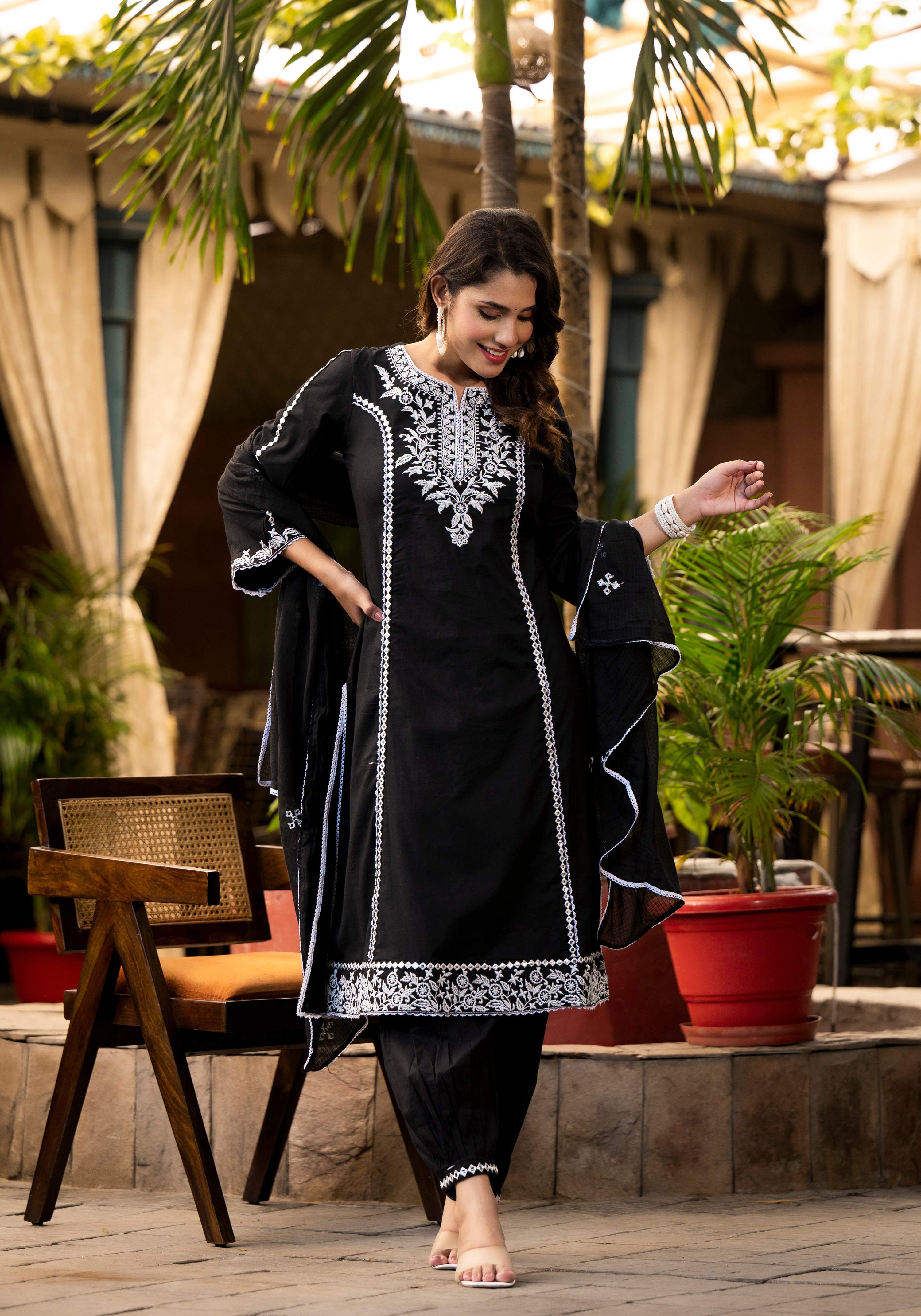Varanga Women Ethnic Motif Thread Embroidered A-Line Kurta, Paired With Afghani Bottom & Dupatta - Distacart
