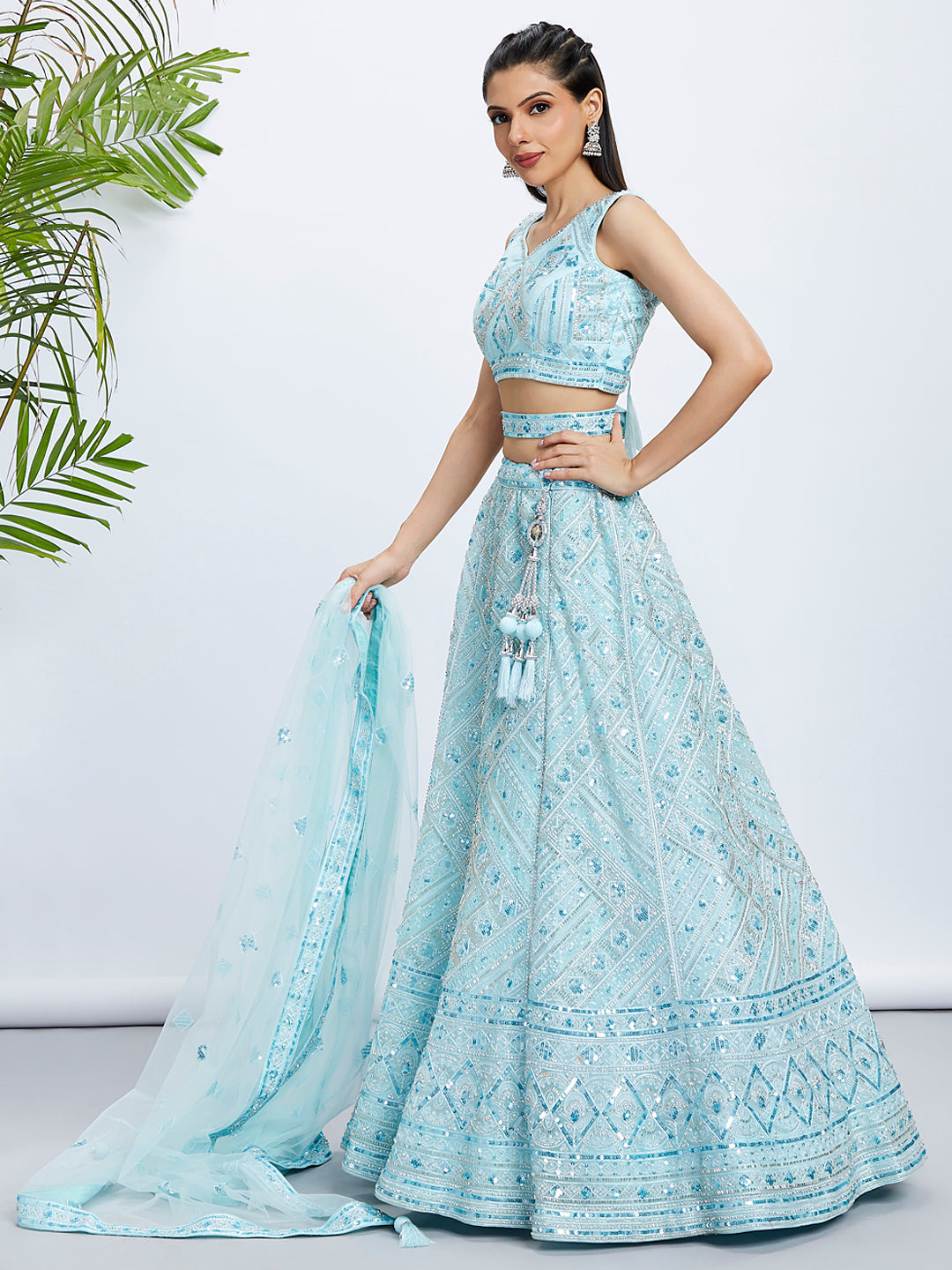 House of Panchhi Burgundy Chiffon Position Print With Sequins Embroidery Lehenga Choli & Dupatta - Distacart