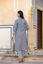 Thumbnail for Varanga Women Grey Embroidered V Neck Kurta With Printed Bottom And Dupatta - Distacart