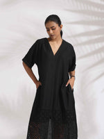 Thumbnail for trueBrowns Black Cotton Schiffli Slit Dress
