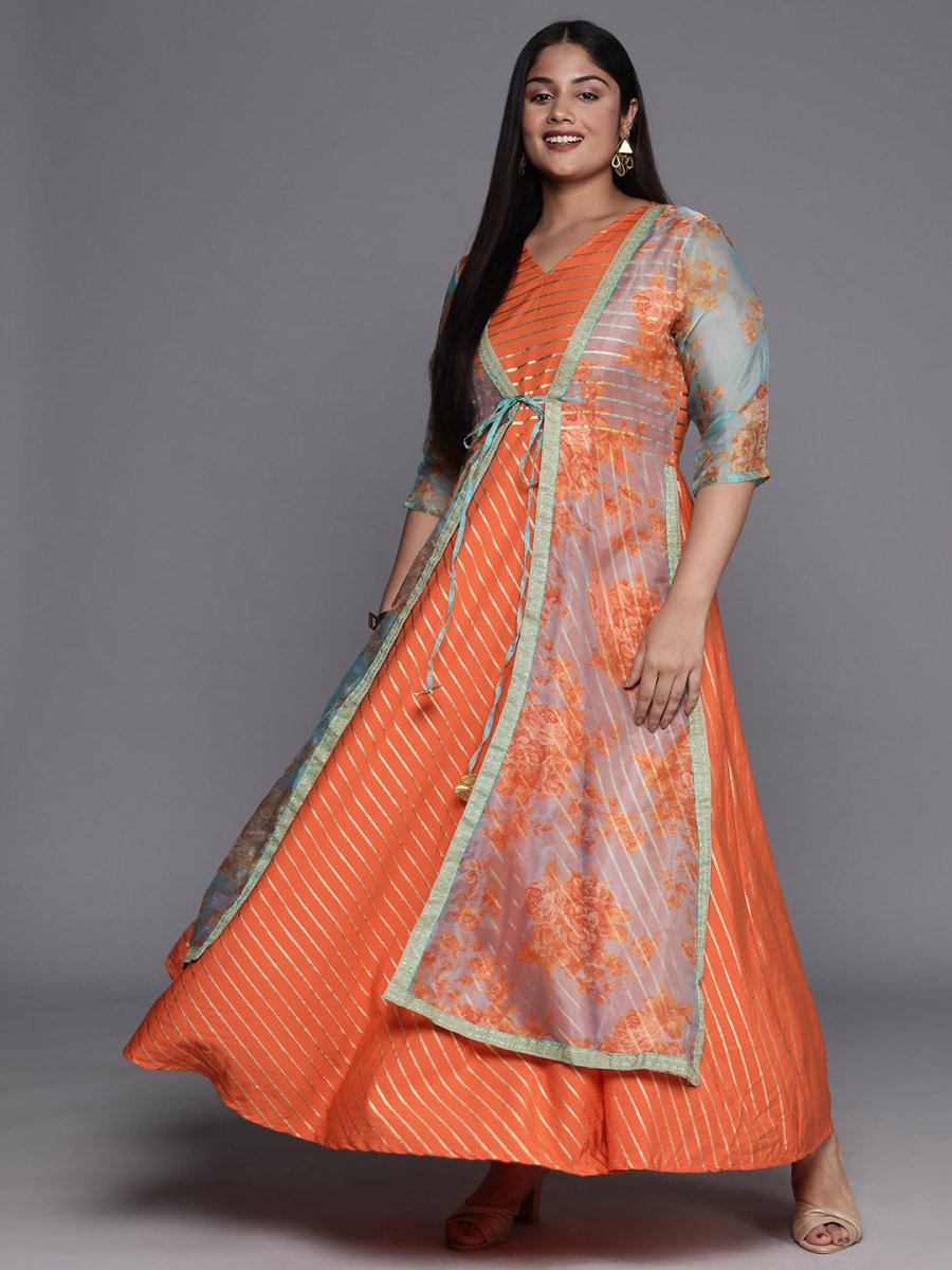 Ahalyaa Plus Size V-Neck Maxi Ethnic Dress - Distacart
