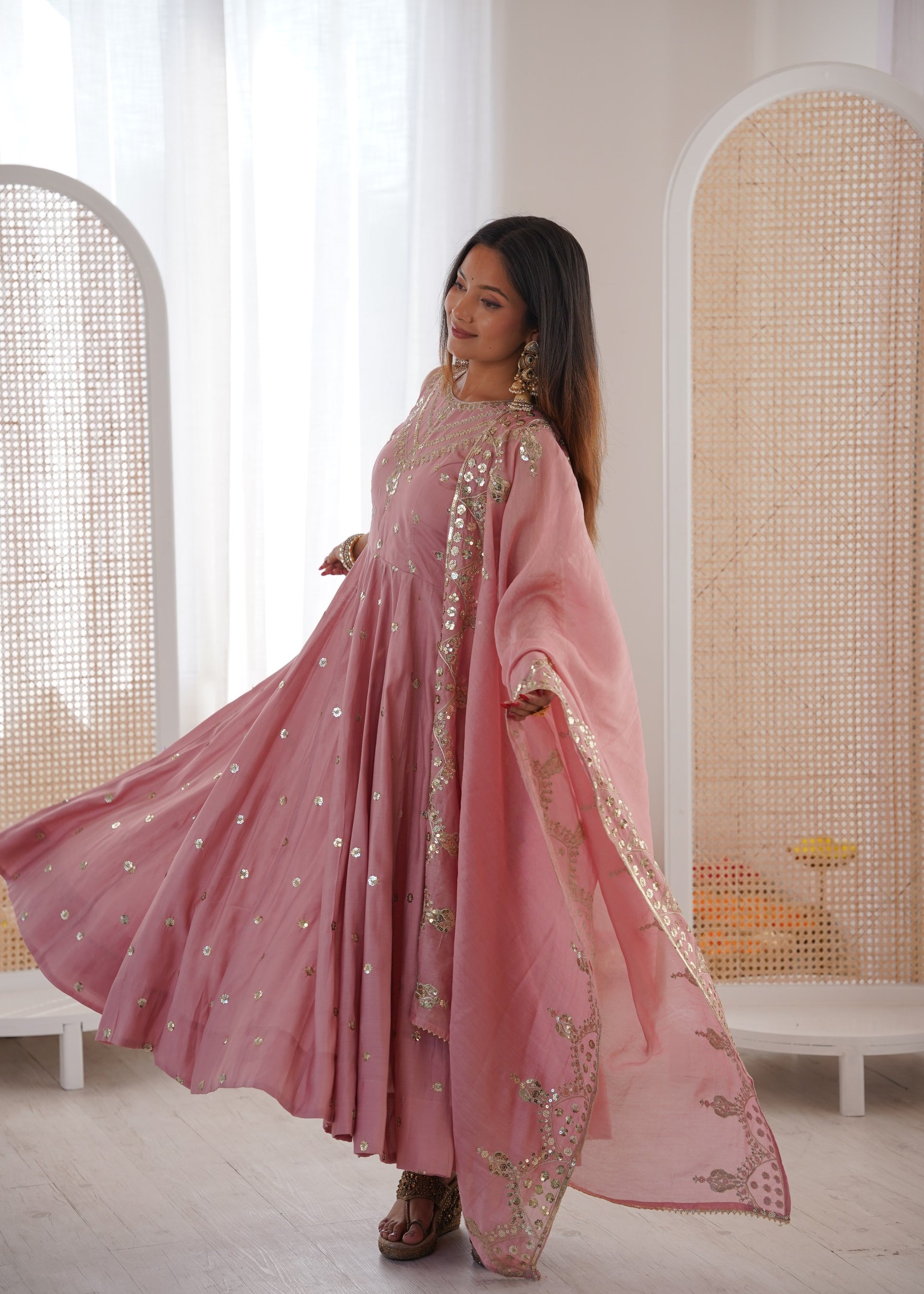Anaita Pink Silk Readymade Anarkali Suit with Embroidery & Sequence Work - Dista
