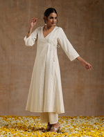 Thumbnail for trueBrowns Ivory Gold Cotton Angrakha Kurta Set - Distacart