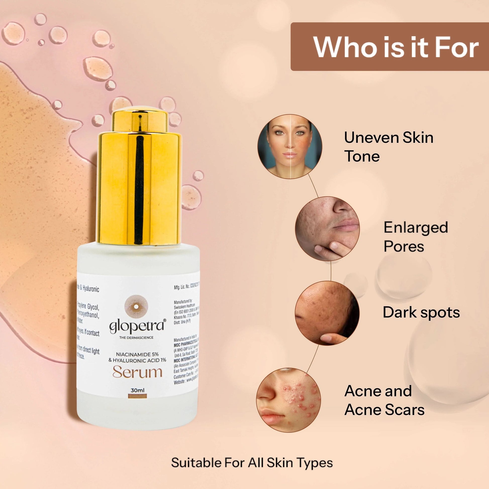 Glopetra Niacinamide & Hyaluronic Acid Serum For Acne & Dark Spots - Dista