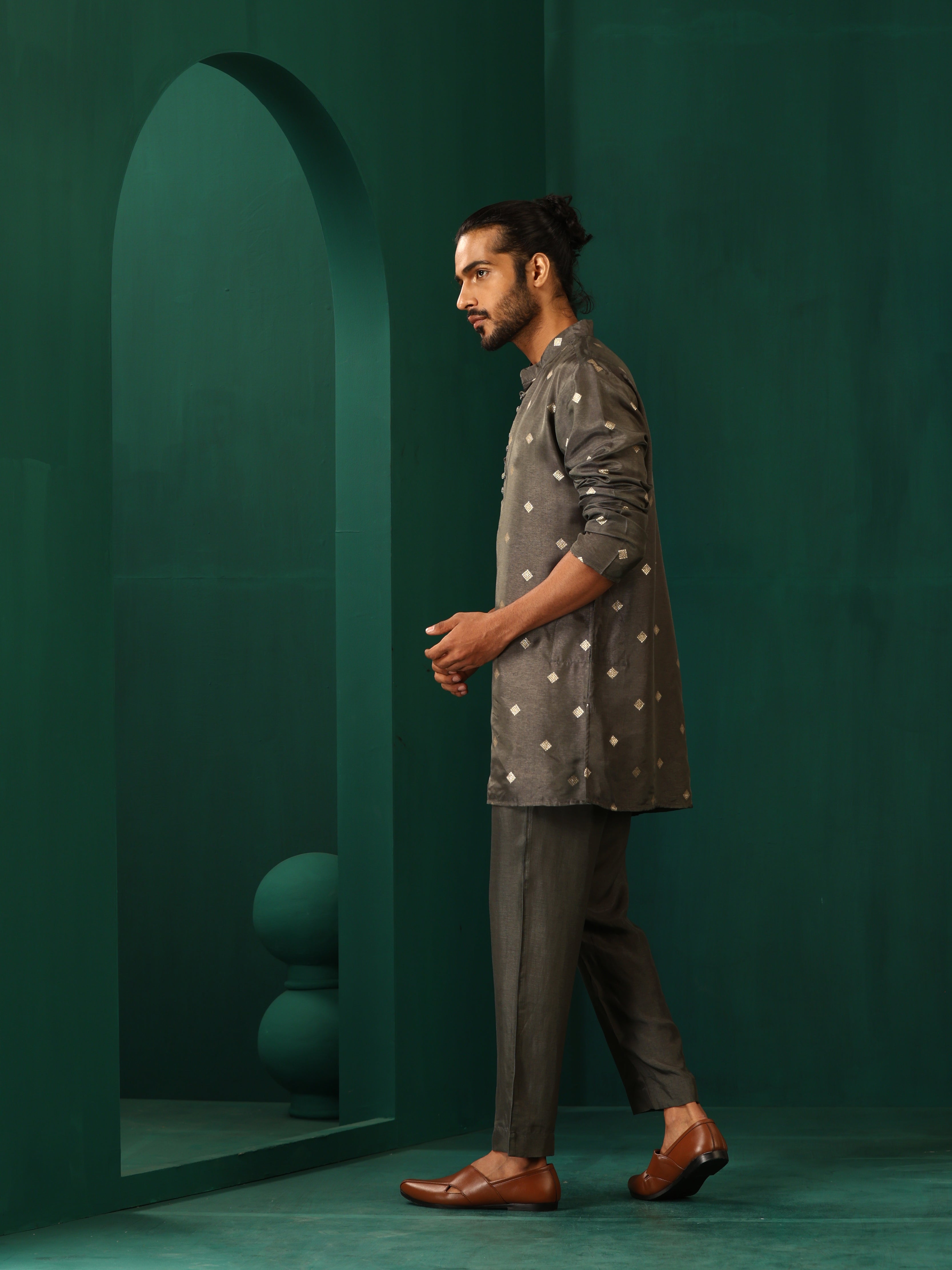trueBrowns Men's Grey Diamond Viscose Silk Co-ord Set - Distacart
