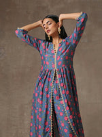 Thumbnail for trueBrowns Blue Pink Printed Silk Kurta Pant Set - Distacart