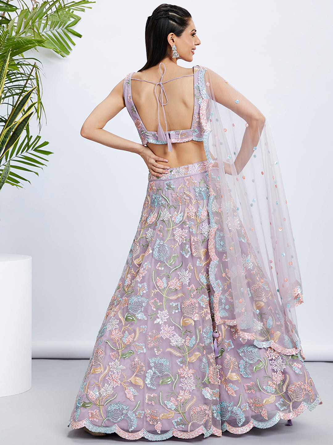 House of Panchhi Pink Chiffon Sequins And Thread Embroidery Lehenga Choli & Printed Dupatta - Distacart